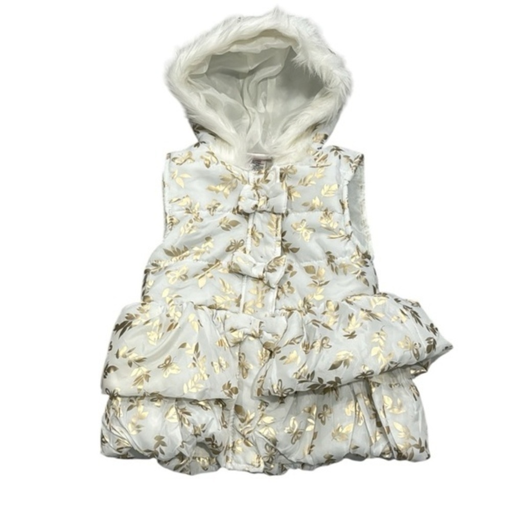 Girls Little Girl Youth Lass Puffer Foil Vest with hood fur trim size 5 Toddler